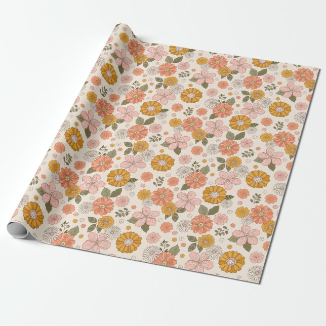 Papier Cadeau Jardin rose et orange Motif (Déroulé)