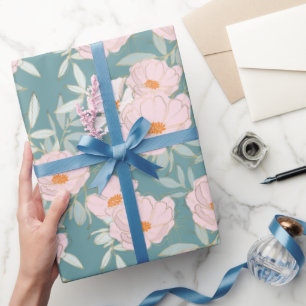 Papier Cadeau Jardin sarcelle rose