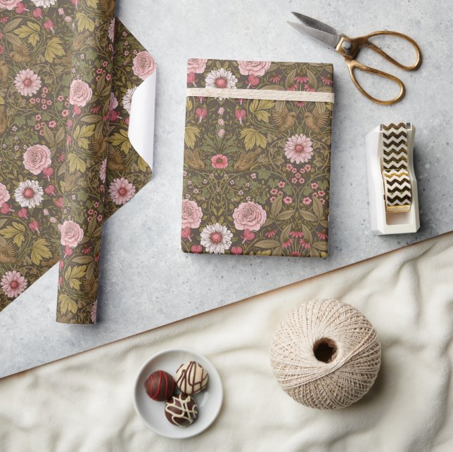 Papier Cadeau Jardin sauvage sur café brun (Artisanat)