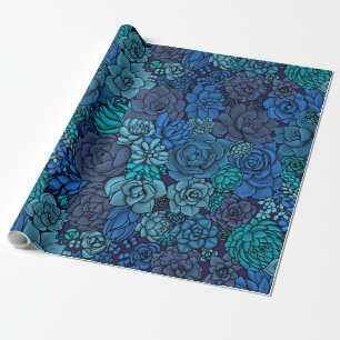 Papier Cadeau Jardin succulent en bleu