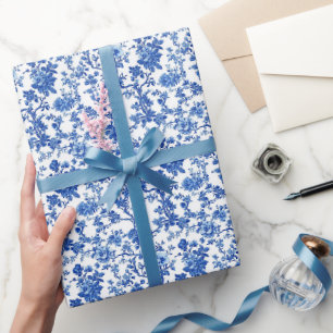Papier Cadeau Jardin Toile Bleu Royal