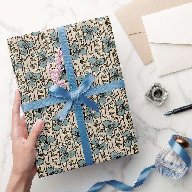 Papier Cadeau Jardin Vertical Fleurissant Délice Turquoise Fleur (Cadeaux)