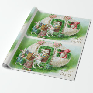 Papier Cadeau Jardin vintage de lapin de Pâques et d'oeufs de Pâ