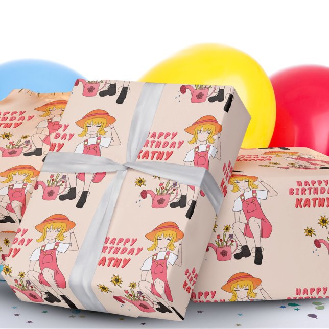 Papier Cadeau Jardiner fille avec des tournesols Joyeuse guerre  (Créateur téléchargé)