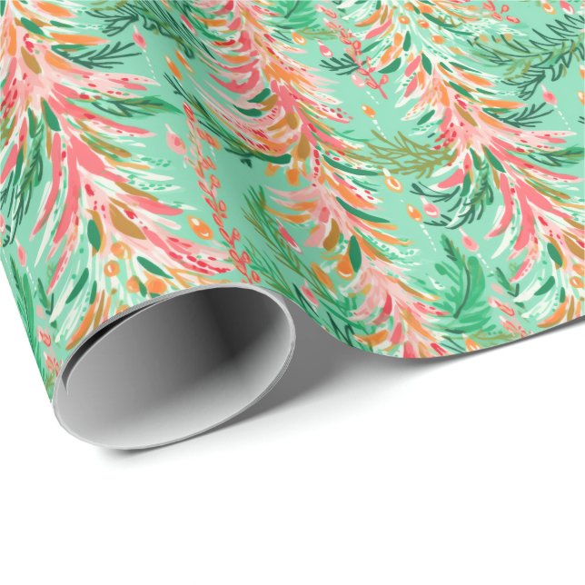 Papier Cadeau Jardins de Noël de Palm Beach Aquarelle (Coin rond)