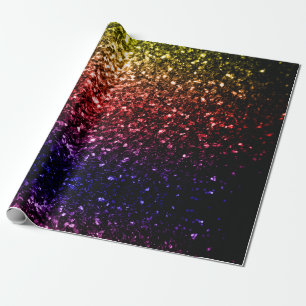 Papier Cadeau Jaune arc-en-ciel rouge violet faux parties scinti