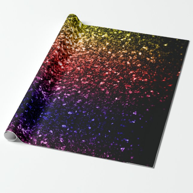 Papier Cadeau Jaune arc-en-ciel rouge violet faux parties scinti (Déroulé)