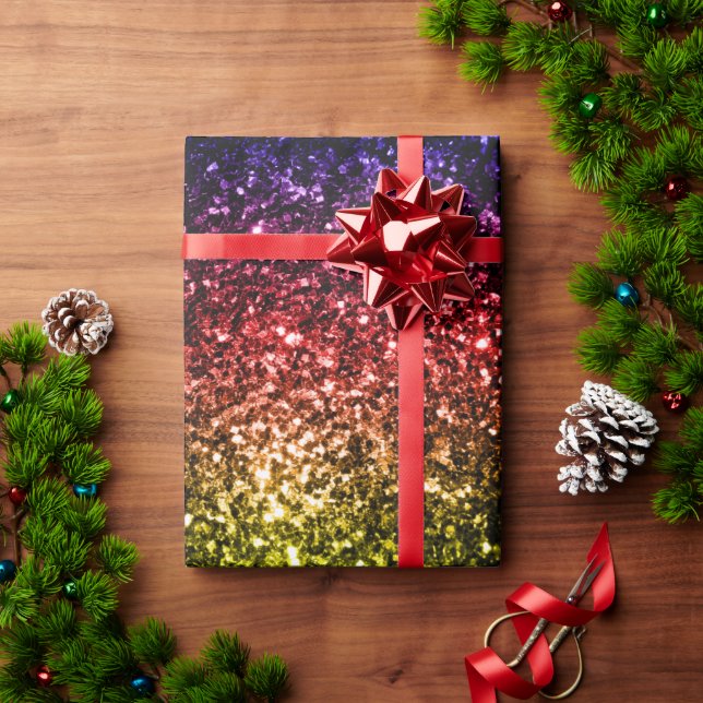 Papier Cadeau Jaune arc-en-ciel rouge violet parties scintillant (Cadeau de vacances)