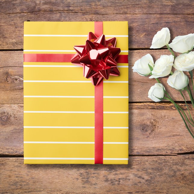Papier Cadeau Jaune Banane Blanc Mince Rayé Horizontalement (Créateur téléchargé)