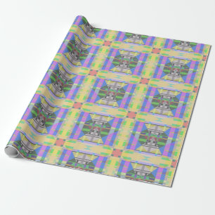 Papier Cadeau Jaune bleu violet géométrique