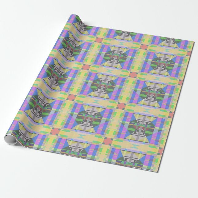 Papier Cadeau Jaune bleu violet géométrique (Déroulé)
