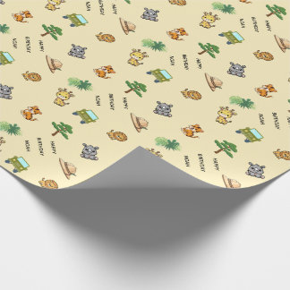 Papier Cadeau Jaune Clair Anniversaire Personnalisé Safari Anima