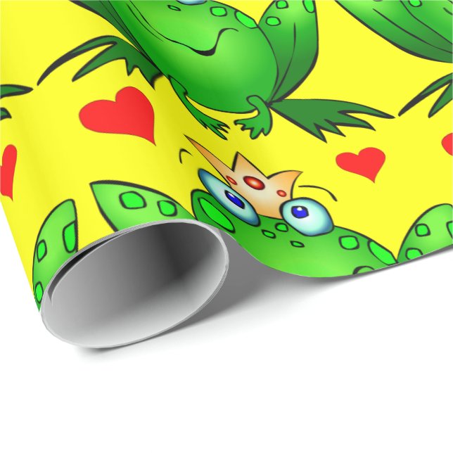 Papier Cadeau Jaune de prince Cute Cartoon Frog Cheerful de (Coin rond)