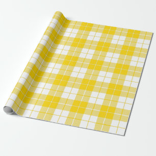 Papier Cadeau Jaune d'or et Motif blanc Grand