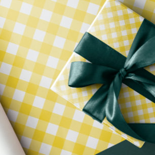Papier Cadeau Jaune ensoleillé à damiers En vichy Plaid