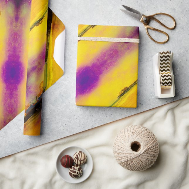 Papier Cadeau Jaune et violet Père Noël Monica Pier (Artisanat)