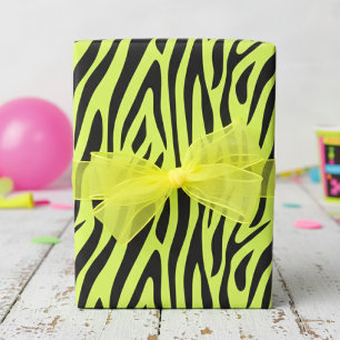 Papier Cadeau Jaune Fluorescent Petit Imprimé Zèbre