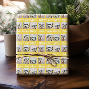 Papier Cadeau Jaune Joyeux Anniversaire Nom 6 Carré Photo Collag