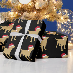 Papier Cadeau Jaune Labrador Retriever À Santa Hat Christmas