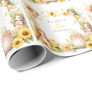 Papier Cadeau Jaune magique Fairy garden - Anniversaire