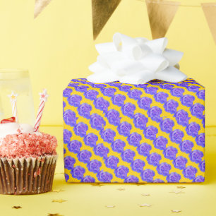 Papier Cadeau Jaune motifs floraux bleu marine Fleurs Roses