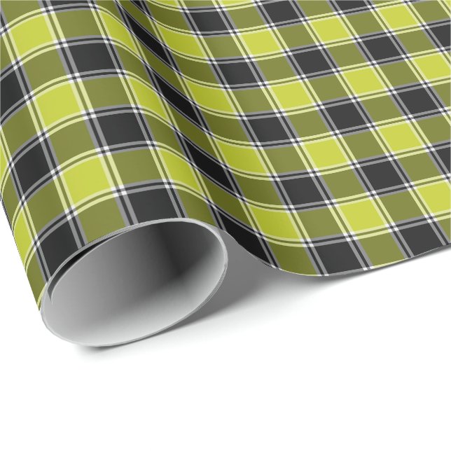 Papier Cadeau Jaune néon et noir À damiers plaid (Coin rond)