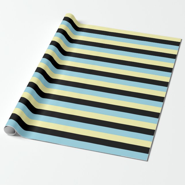 Papier Cadeau Jaune pâle, noir et bleu pastel (Déroulé)