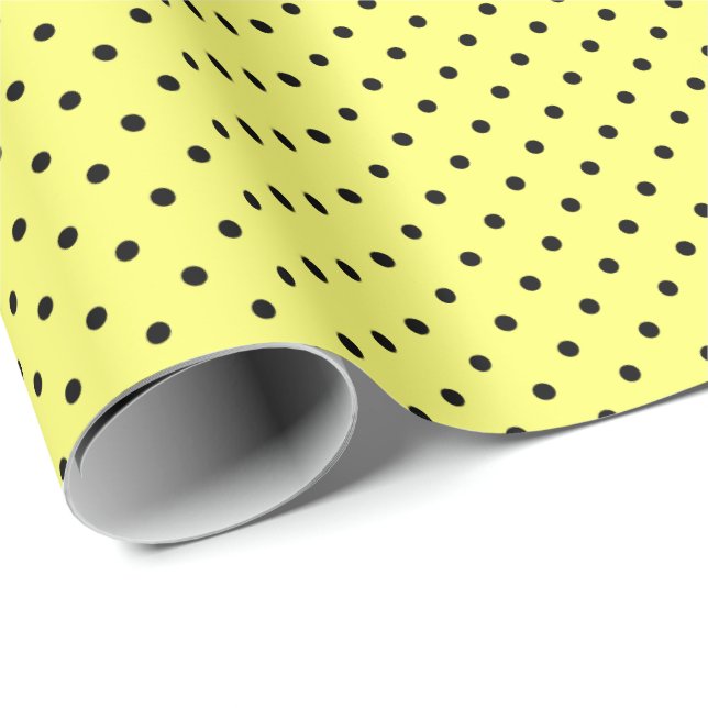 Papier Cadeau Jaune | Papier noir à enveloppement à points Polka (Coin rond)