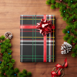 Papier Cadeau Jaune, Rouge, Vert et Blanc Plaid Histoire Noire
