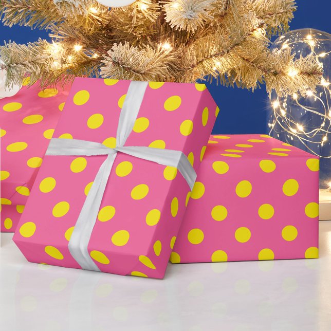 Papier Cadeau Jaune sur rose Pois Design Motif (Créateur téléchargé)