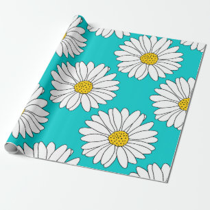 Papier Cadeau Jaune Turquoise Blanc Motif