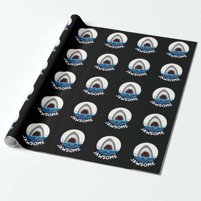Papier Cadeau Jawsome Funny Shark Teeth Pun Dark BG (Déroulé)