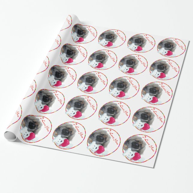 Papier Cadeau Je t'aime chiot Pékinois (Déroulé)