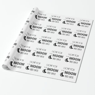 Papier Cadeau je t'aime jusqu'à la lune et retour noir blanc