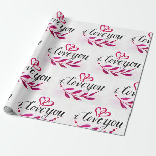 Papier Cadeau je t'aime le coeur romantique