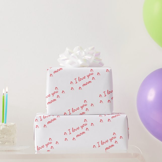 Papier Cadeau Je t'aime maman rouge blanc (Cadeaux de fête)
