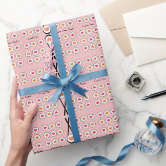 Papier Cadeau Je T'Aime Plus Que Sushi Funny Coeurs Romantiques