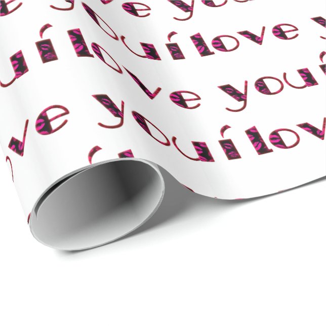 Papier Cadeau Je T'Aime Romantique Pink Lipstick Kiss Typographi (Coin rond)