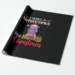 Papier Cadeau Je veux un hippopotame pour Noël
