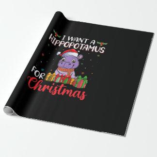 Papier Cadeau Je veux un hippopotame pour Noël