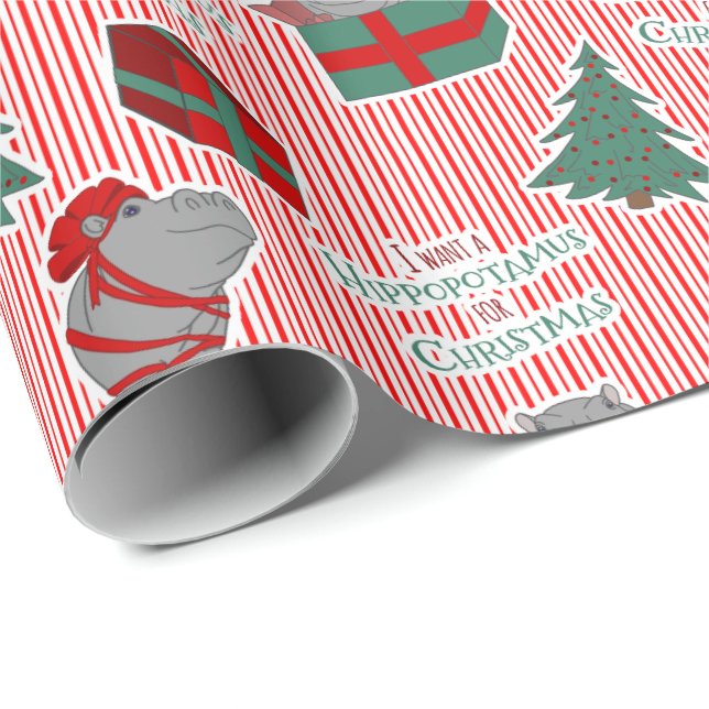 Papier Cadeau Je veux un hippopotame pour papier d'enveloppement (Coin rond)