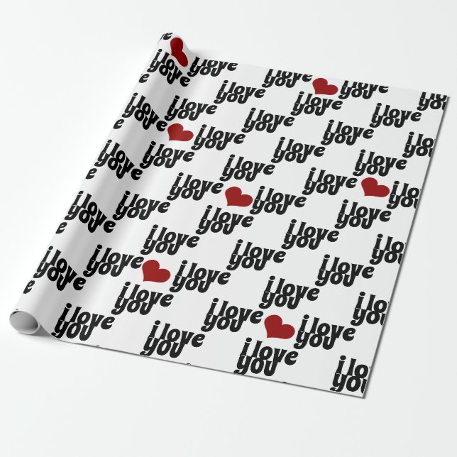 Papier Cadeau je vous aime coeur rouge gras valentine (Déroulé)
