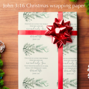 Papier Cadeau Jean 3:16 Verset biblique Personnalisé Noël modern