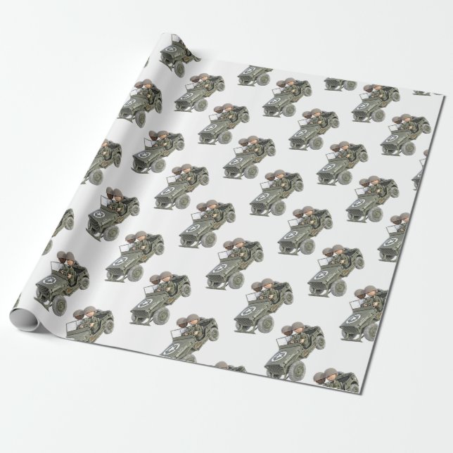 Papier Cadeau Jeep avec 2 soldats de bande dessinée (Déroulé)