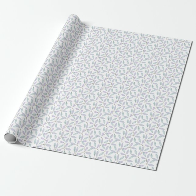 Papier Cadeau Jennifer Feuilles aquarelle, bleu vert pourpre (Déroulé)