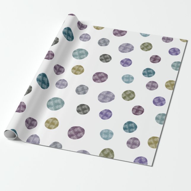 Papier Cadeau Jennifer Grand Aquarelle Points bleu vert pourpre (Déroulé)