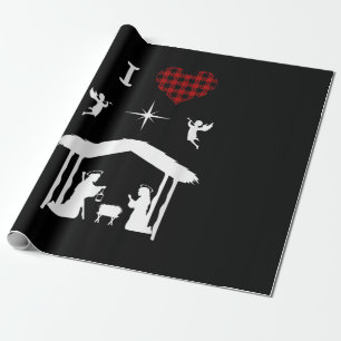 Papier Cadeau Jésus amour Nativité de Noël J'aime Jésus