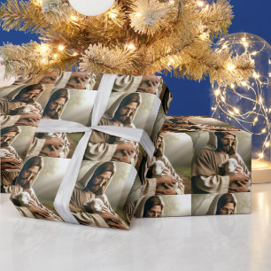 PAPIER CADEAU JÉSUS ET AGNEAU NOËL