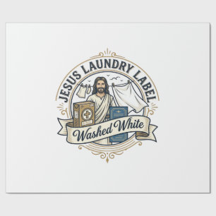Papier Cadeau Jesus Étiquette de Lavage Lavé Blanc Jesus Lavage