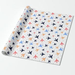 Papier Cadeau Jets colorés Motif de voyage d'avion amusant